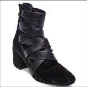 Lord & Taylor Black Velvet Ribbon Lace up Booties
